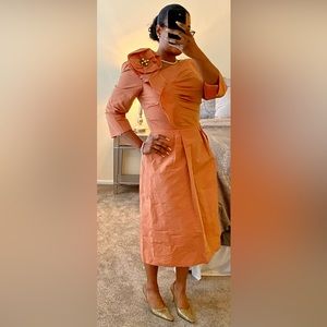 Lily & Taylor Gathered Tea Length Taffeta Formal Cocktail Dress With Brooch, 8